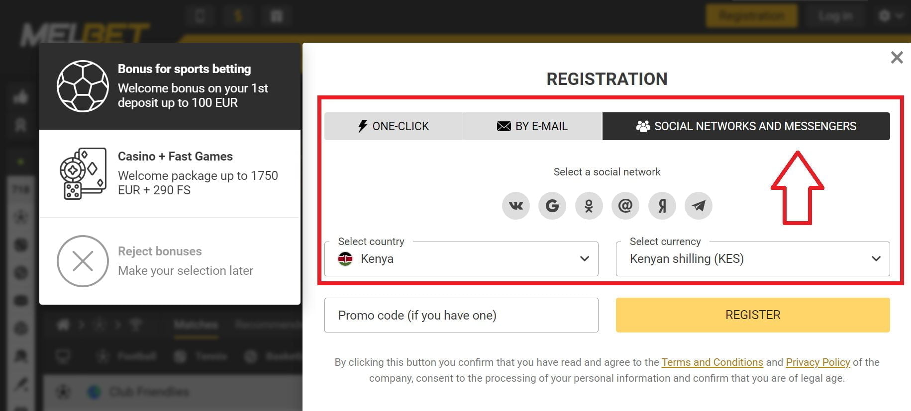 Melbet login Kenya: Data import from a social media account